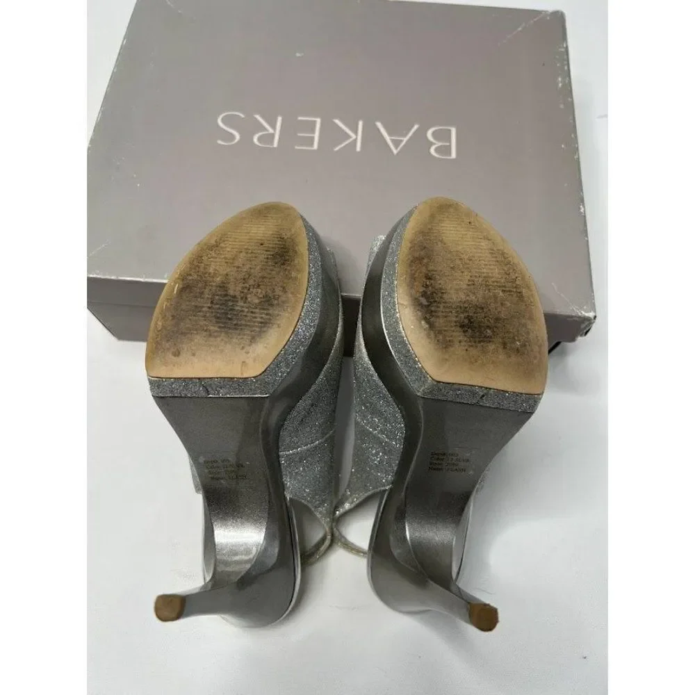 BAKERS‎ Platform Silver Glitter Slingback Shoes Flash 7